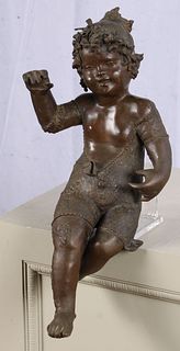 Figural Bronze Cherub or Putto, Garden Figure