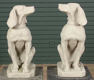 Pair Cast Stone Figural Hounds Garden Statues