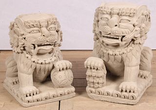 Pair of Carved Tuff Stone Foo Dogs