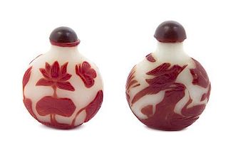 Two Peking Glass Snuff Bottles, Height 2 1/2 inches.