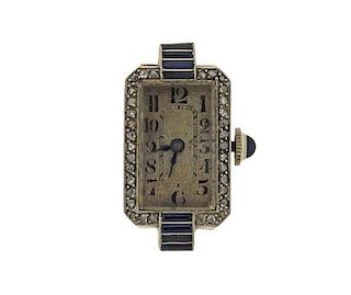 Art Deco 18K Gold Sapphire Diamond Watch