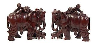 Two Chinese Carved Hardwood Figural Groups, Overall length 8 3/4 inches.