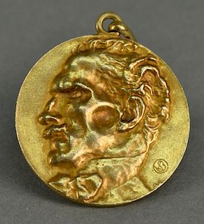 14K medallion, front with face, reversed marked: The Philharmonic Symphony Society of N.Y. European Tour 193 to E. Greinert, 