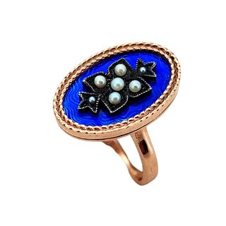 Vintage Russian Enamel Pearl Engagement Ring