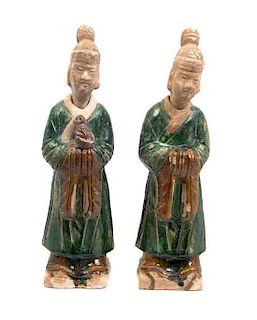 Two Tang Style Pottery Figures, Height of taller 11 1/2 inches.