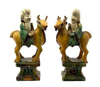 Two Pairs of Tang Style Figural Groups, Height of tallest 6 1/2 inches.