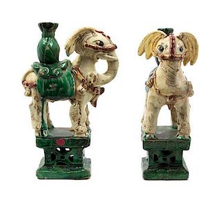 Two Pairs of Tang Style Ceramic Figures of Elephants, Height of tallest 12 1/2 inches.