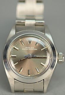 Rolex ladies stainless steel wristwatch Oyster Perpetual grey dial, oyster bracelet, model 6718, sn-6694147.
