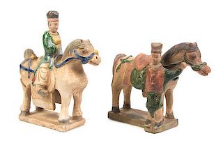 Two Tang Style Equestrian Figural Groups, Height of taller 11 1/2 inches.