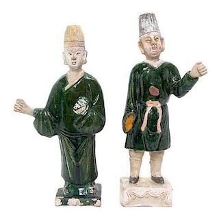Two Tang Style Pottery Figures, Height of taller 13 1/2 inches.