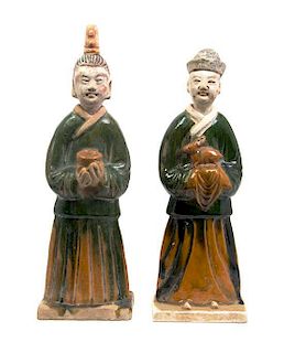 Two Tang Style Pottery Figures, Height of taller 12 3/4 inches.