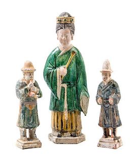 Three Tang Style Pottery Figures, Height of tallest 11 3/4 inches.