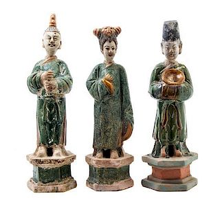Three Tang Style Pottery Figures, Height of tallest 15 1/4 inches.