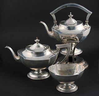 International Sterling Silver Faceted Tea Set