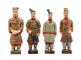 Four Chinese Pottery Figures of Terracotta Warriors, Height of tallest 9 inches.