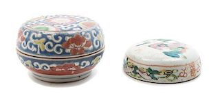 Two Chinese Polychrome Enamel Ceramic Boxes and Covers, Diameter of larger 4 inches.