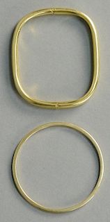 Two gold bracelets including one 18K square bangle and one round 14K with no opening. 
square: 19.2 grams 
round: 13.5 grams