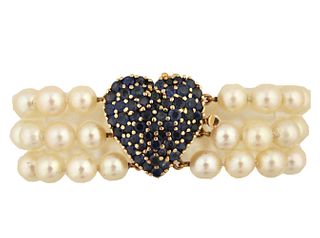 Tiffany Yellow Gold 6.5mm Pearl Sapphire Bracelet