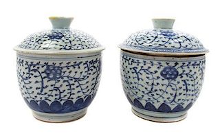 A Pair of Blue and White Jars and Covers, Height 8 inches.