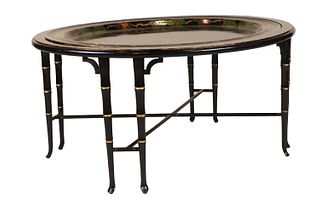 Chinese Painted Tole Tray Inset Low Table