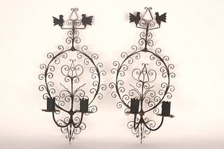 Pair of Wrought-Iron Two-Light Wall Sconces