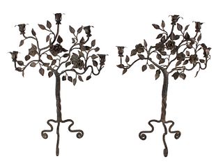 Pair of Wrought-and-Cast Iron Candelabra 