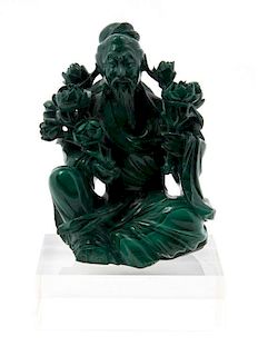 A Chinese Carved Malachite Figure, Height 5 inches.