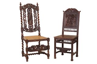 Baroque Style Mahogany Caned Seat Side Chair