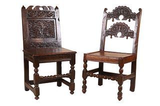 Two Baroque Carved Oak Side Chairs