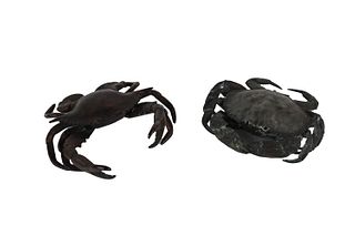 Two Crab-Form Metal Inkwells
