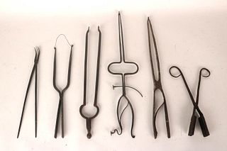 Six Pairs of Wrought-Iron Pipe Tongs
