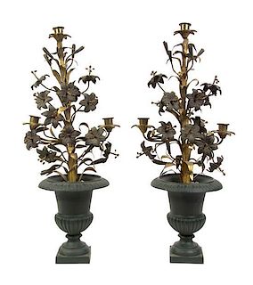 A Pair of Victorian Style Three-Light Candelabra, Height overall 25 inches.