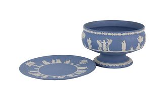 Wedgwood Blue Jasperware Footed Bowl and Plate