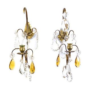 A Pair of Brass Single-Light Sconces, Height 15 1/2 inches.