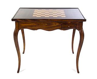 A Contemporary Mahogany Game Table, Height 28 1/2 x width 34 1/4 x depth 25 inches.