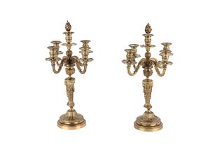 Pair of Neoclassical-Style Gilt Metal Candelabra