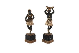 Pair of Carved and Painted Composition Figures