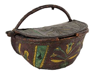 Rare Pennsylvania Leather Decorated Key Basket