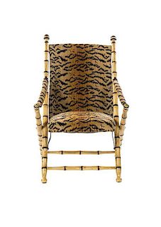 A Victorian Style Faux Bamboo Campaign Chair, Height 35 inches.
