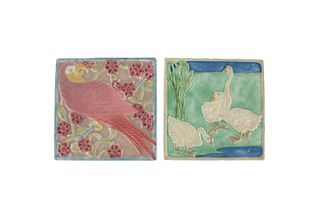 Two Rookwood Ceramic Bird-Decorated Tiles