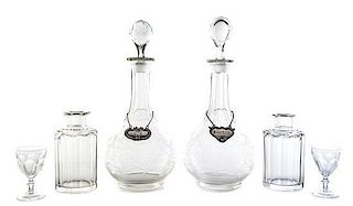 A Pair of Etched Glass Decanters, Height 13 inches.