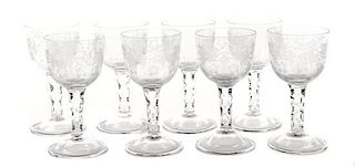 A Partial Etched Glass Stemware Service, Height of taller 7 3/4 inches.