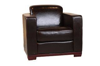 Contemporary Brown Leather Bucket Chair