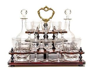 An Assembled Continental Etched and Cut Glass Drinks Set, Width overall 11 1/2 inches.