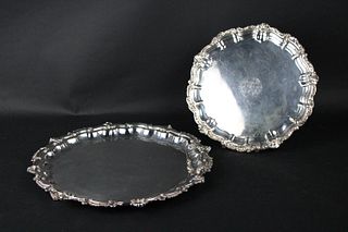 Two Large Fancy Silver Plated Circular Trays