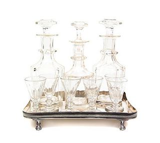 An Assembled Faceted Glass Drink Set, Height of tallest 8 1/4 inches.