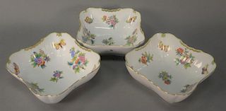 Three Herend square serving bowls, Queen Victoria pattern. 
wd. 9in.