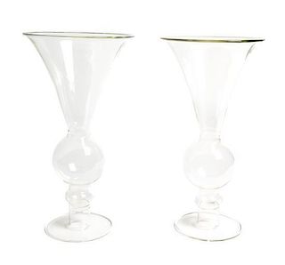 A Pair of Blown Glass Vases, Height 9 1/4 inches.