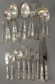 Gorham "Buttercup" sterling silver flatware set, 136 total pieces to include 12 soups spoons, 12 luncheon forks, 11 large for