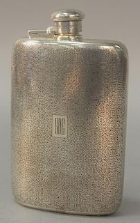 Tiffany & Co. sterling silver flask, Persian design, monogrammed RDE, marked Tiffany & Co. Makers 0142C 356 4 gills.  ht. 7 1